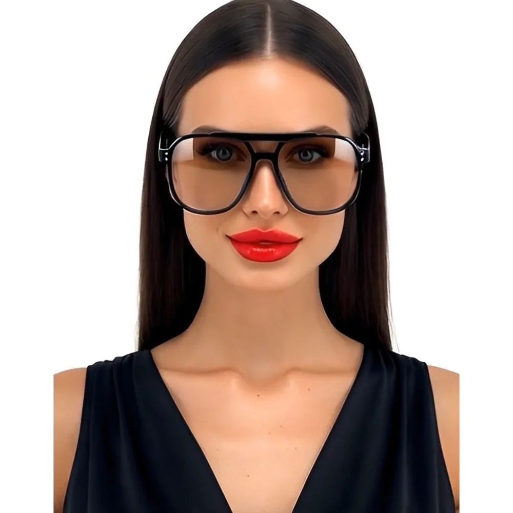 Womens Oversized Aviator Sunglasses Black Flat Top Luxury Retro UV400 Lentes New